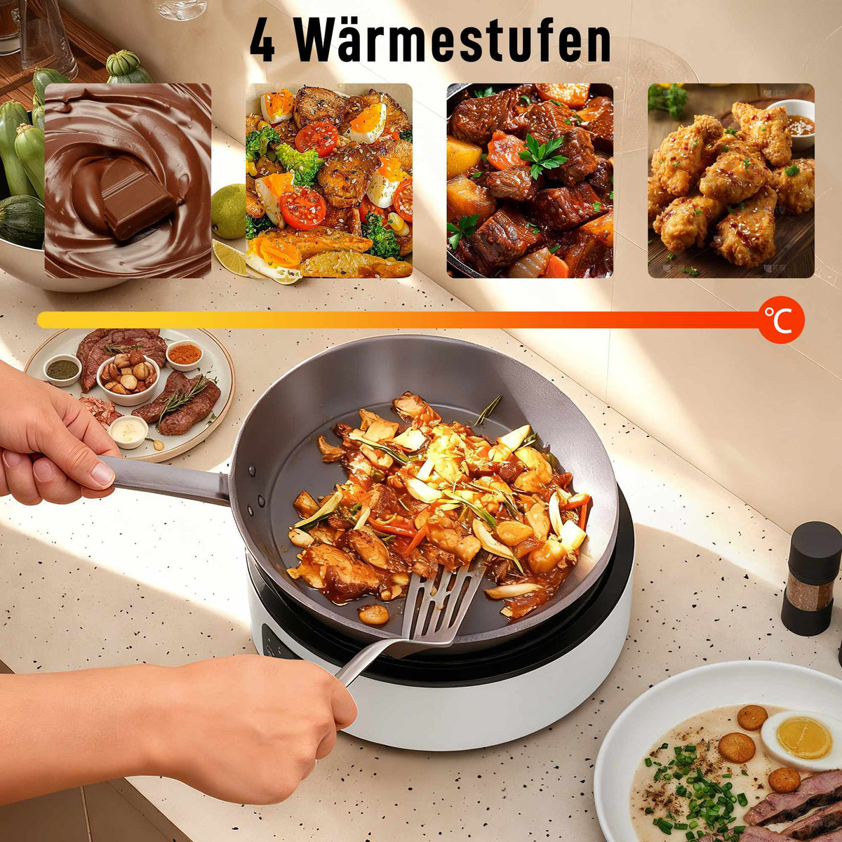 Dual Ceramic Cooktop & Grill, 2000W, 4 Heat Levels, White