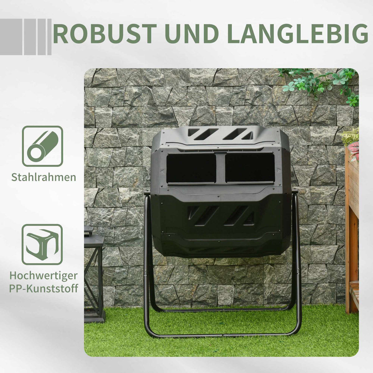 Dual Chamber Compost Bin, 160L, Steel & Plastic