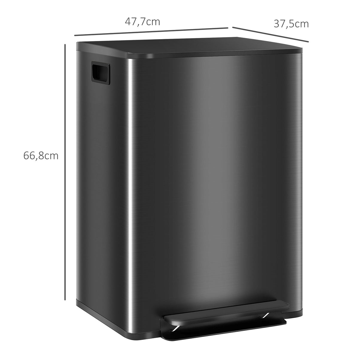 Dual Compartment Kitchen Trash Can, 60L Stainless Steel