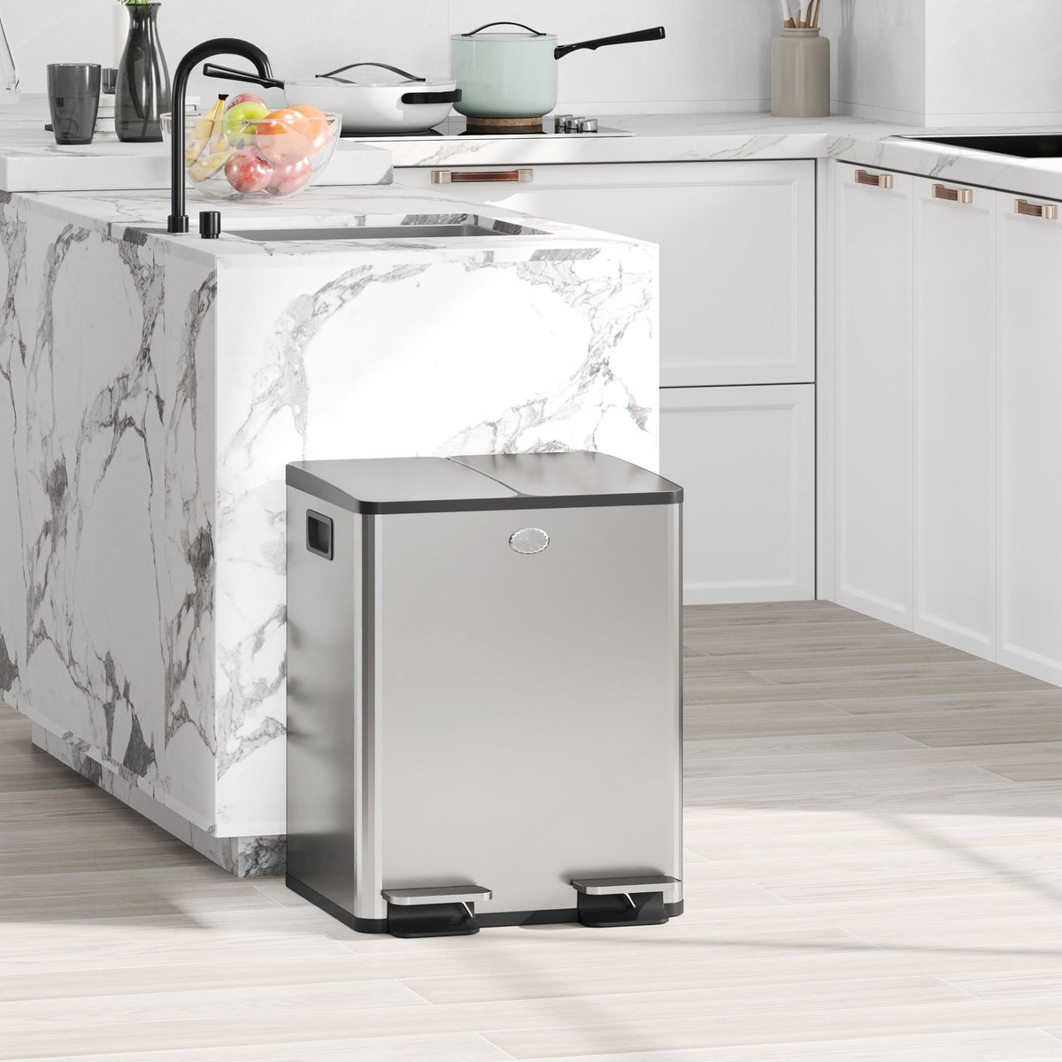 Dual Compartment Stainless Steel Trash Bin, 2x20L