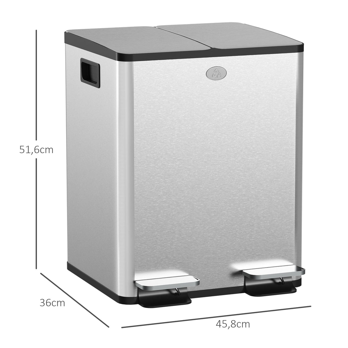 Dual Compartment Stainless Steel Trash Bin, 2x20L