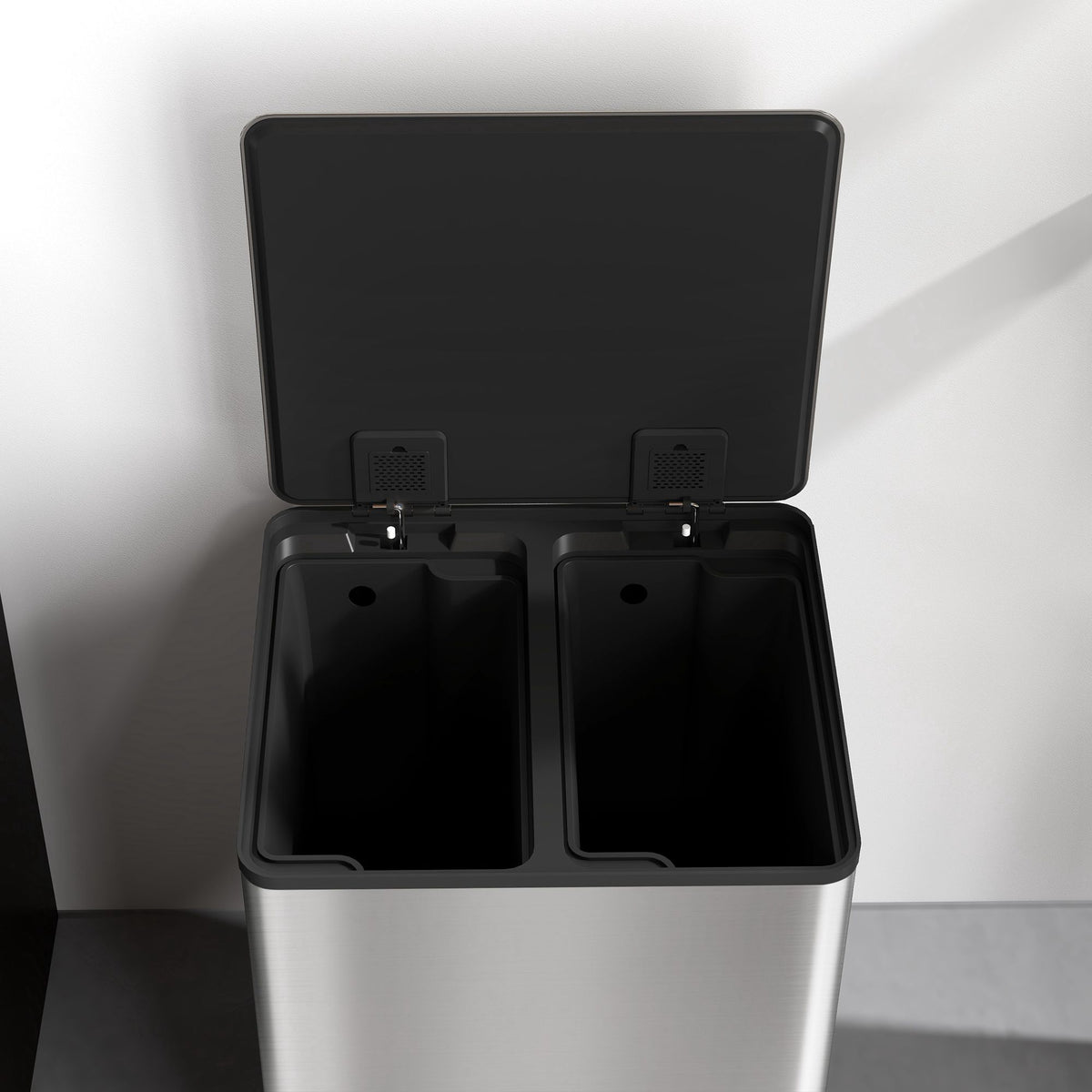 Dual Compartment Trash Can, 40L, Soft-Close, Stainless Steel
