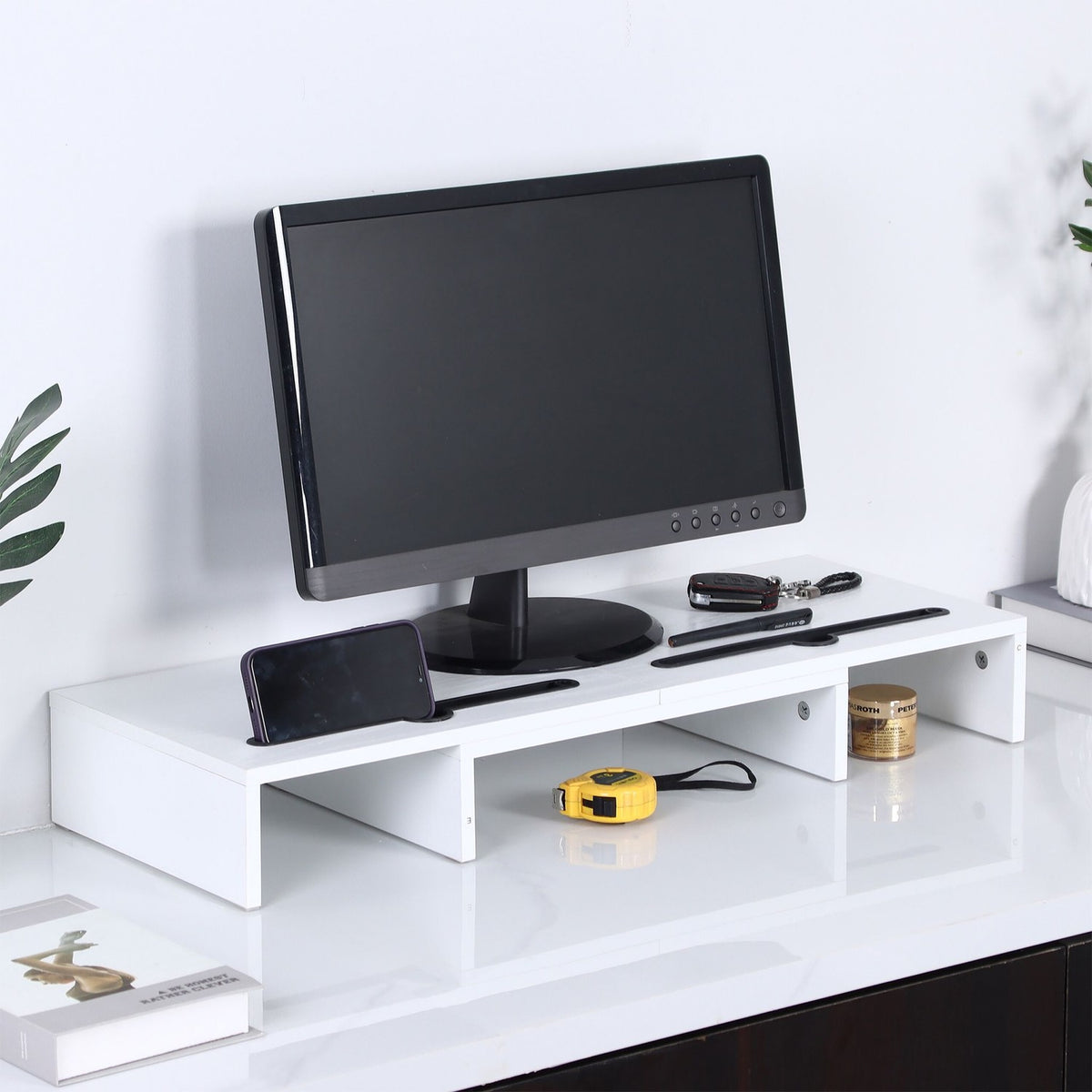 Dual Monitor Stand, Adjustable Height, White
