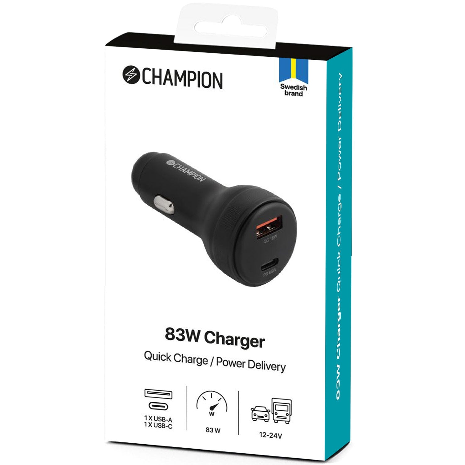 Dual-Port 83W Charger, QC/PD Compatible, Black