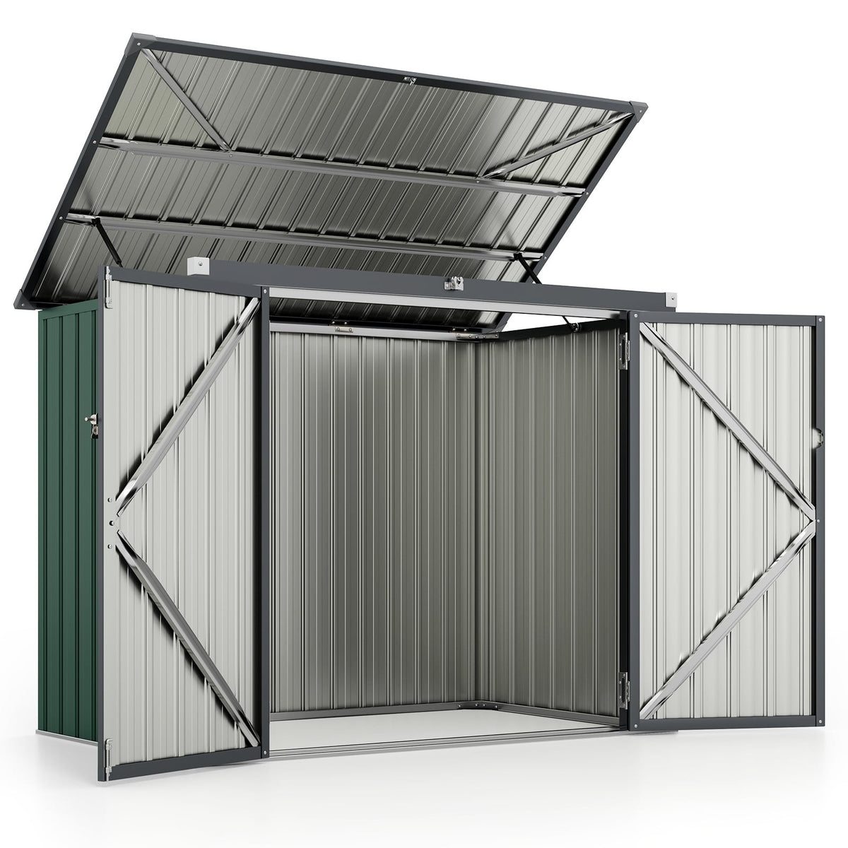Dual Trash Can Storage Shed, Galvanized Metal, 172x95.5x130 cm
