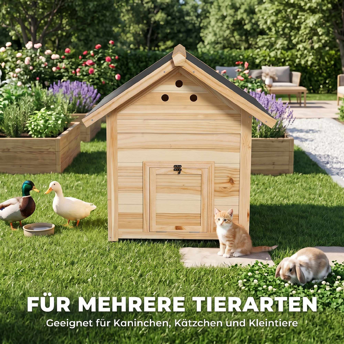 Duck House, Weatherproof, Two Entrances, 78 x 90 x 92 cm