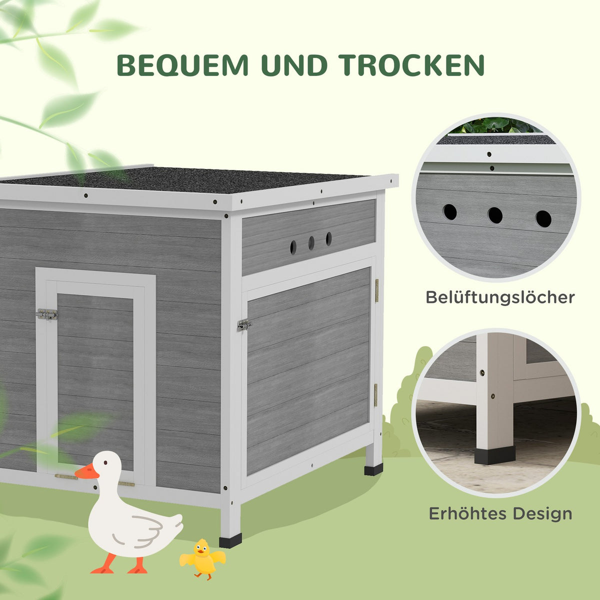Duck House with Removable Roof and Floor, Fits 2-4 Ducks