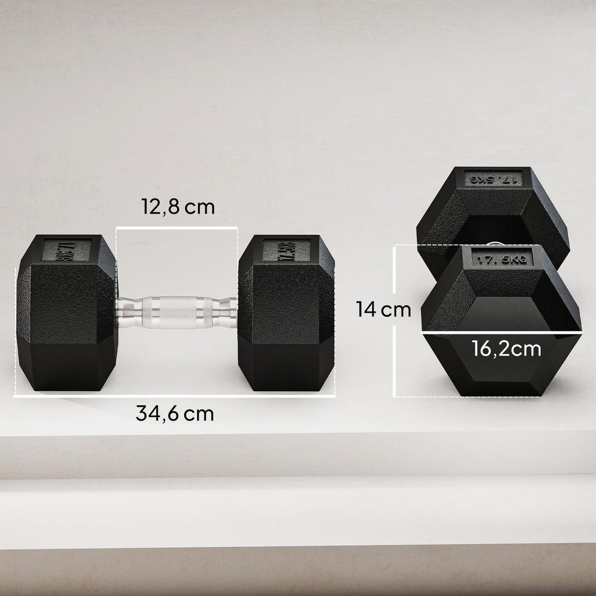 Dumbbell, 35 kg, Anti-Slip Grip, Black/Silver