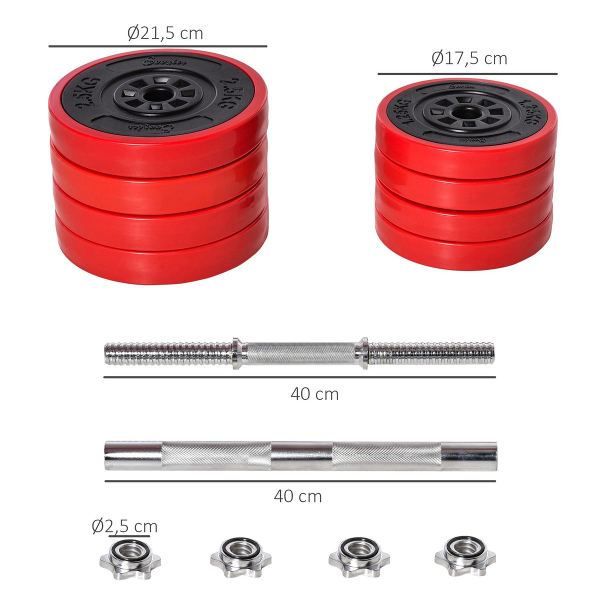 Dumbbell Set 20Kgs 2-In-1 Dumbbells & Barbells, Adjustable, Red+Black, 21.5X21.5X3.8Cm, For Home Fitness & Muscle Training