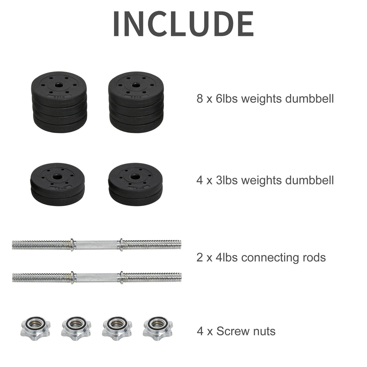 Dumbbell Set 30Kg Dumbbell Set With Weight Plates For Home Office Gym Steel Pu Black Strength Training