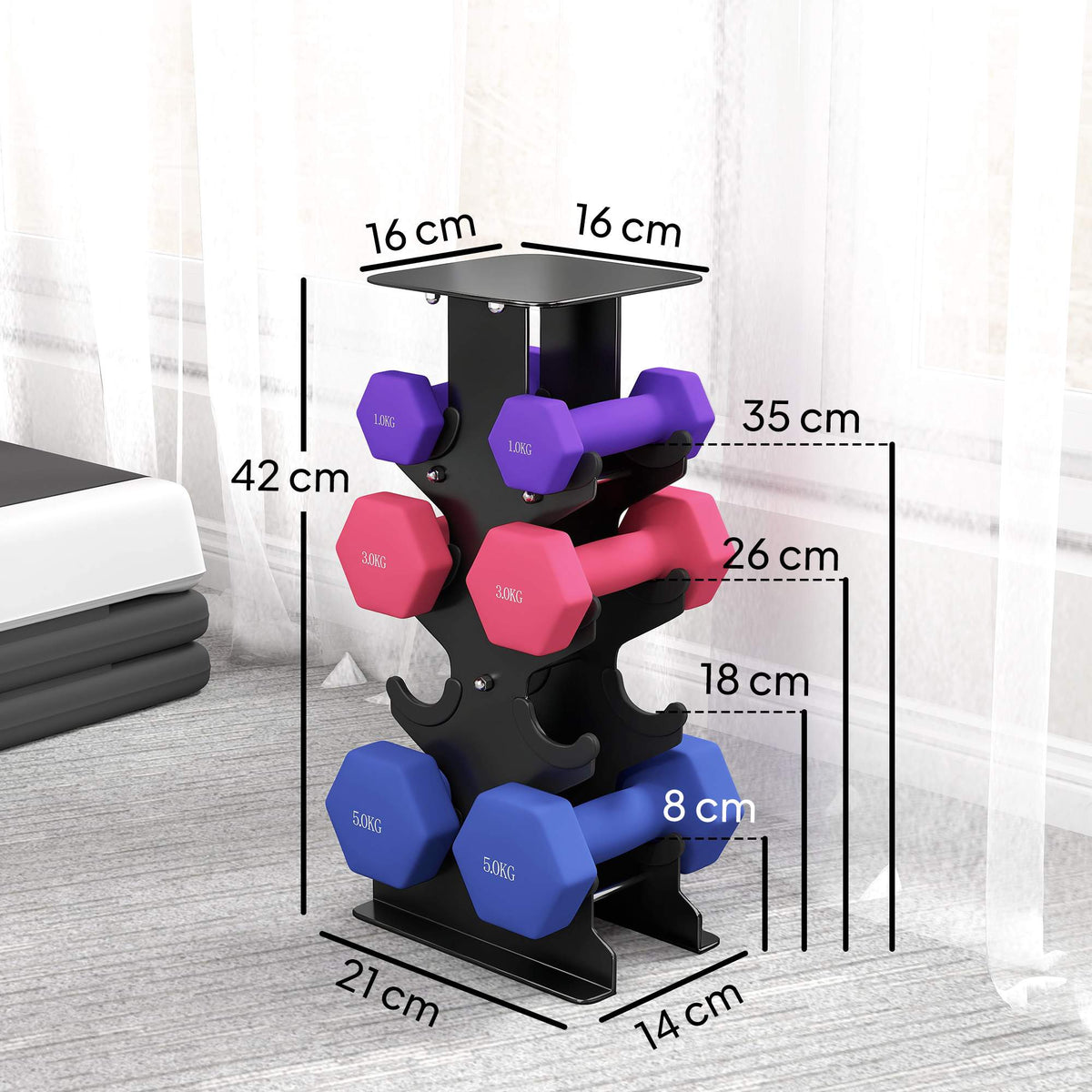 Dumbbell Set with Rack – 1kg, 3kg, 5kg Weights