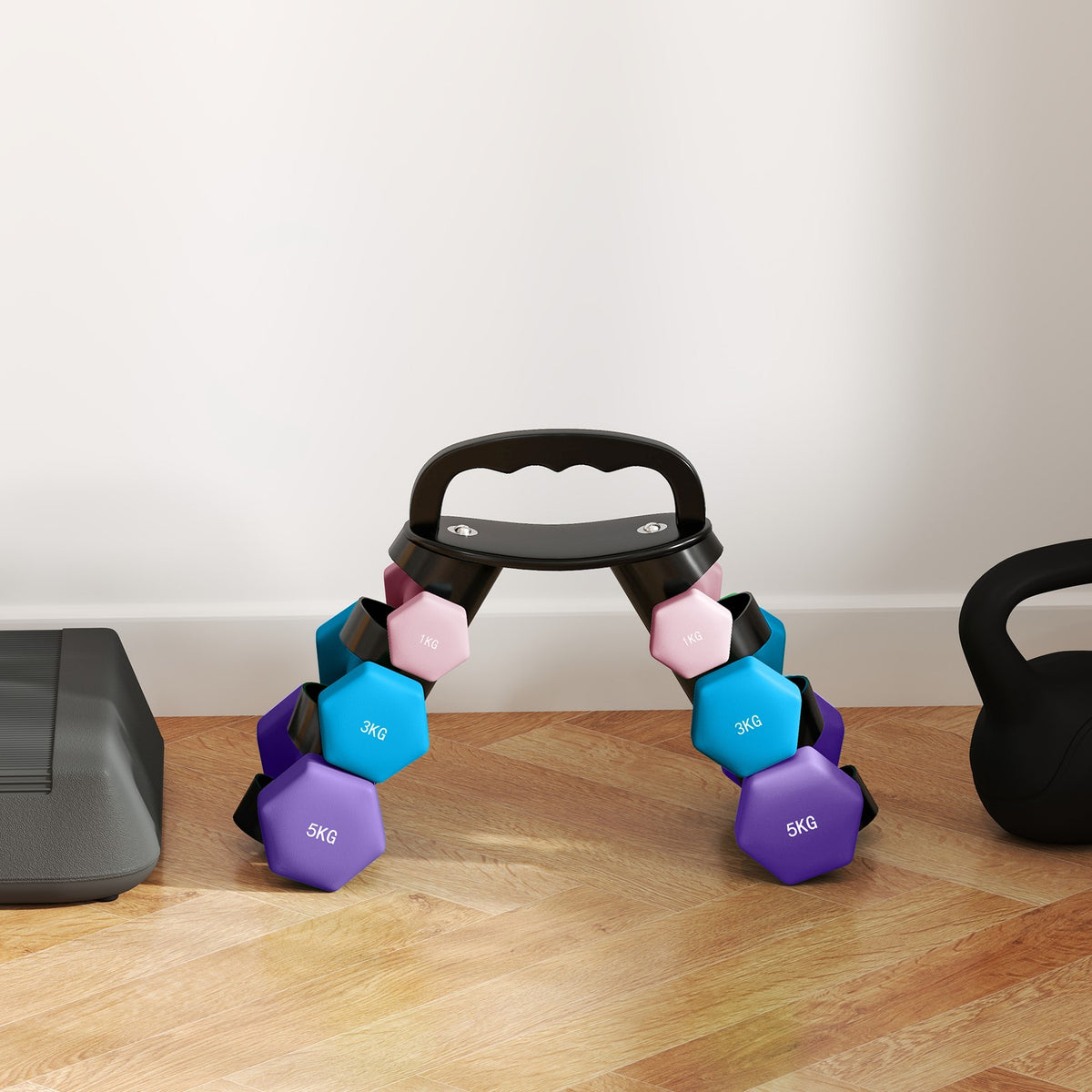 Dumbbell Set with Rack – 6 Weights: 2x1kg, 2x3kg, 2x5kg