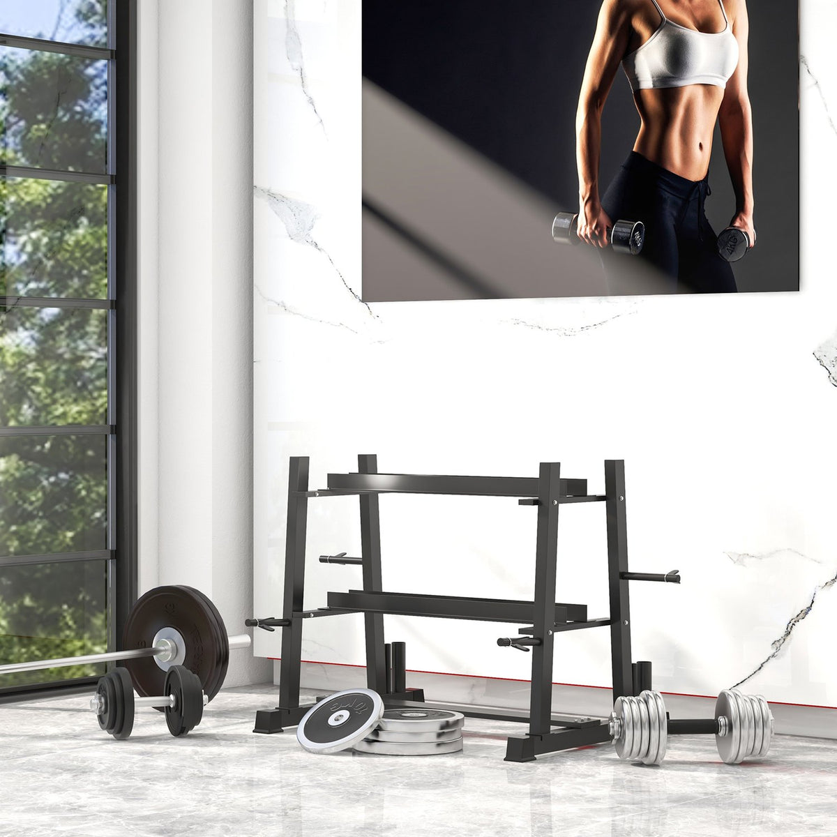 Dumbbell Stand 3 Levels Up To 200 Kg Steel Black 131X75X80 Cm