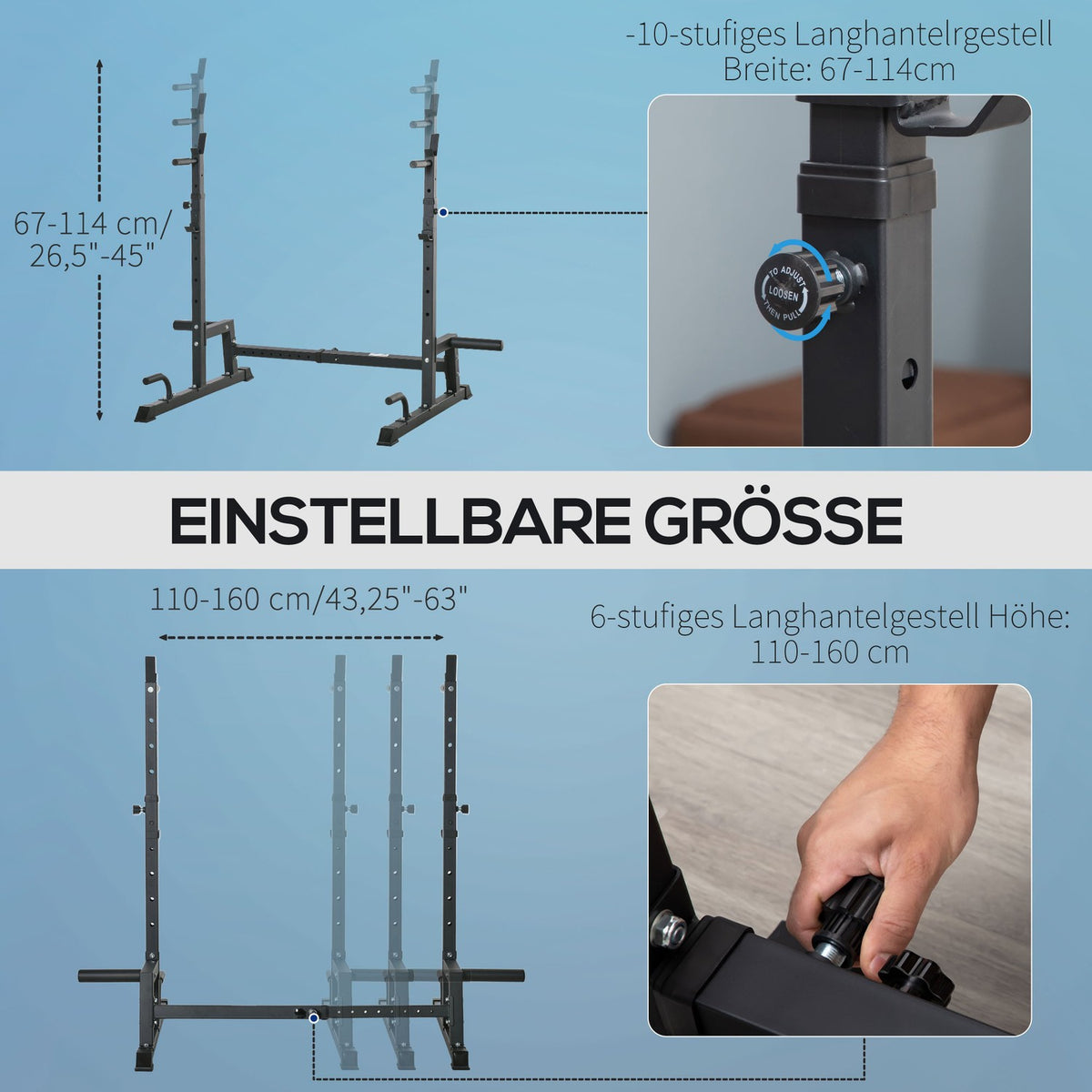 Dumbbell Stand, Multi-Functional Barbell Rack, Height Adjustable, Can Hold Up To 150 Kg, Steel, Black, For Strength Training