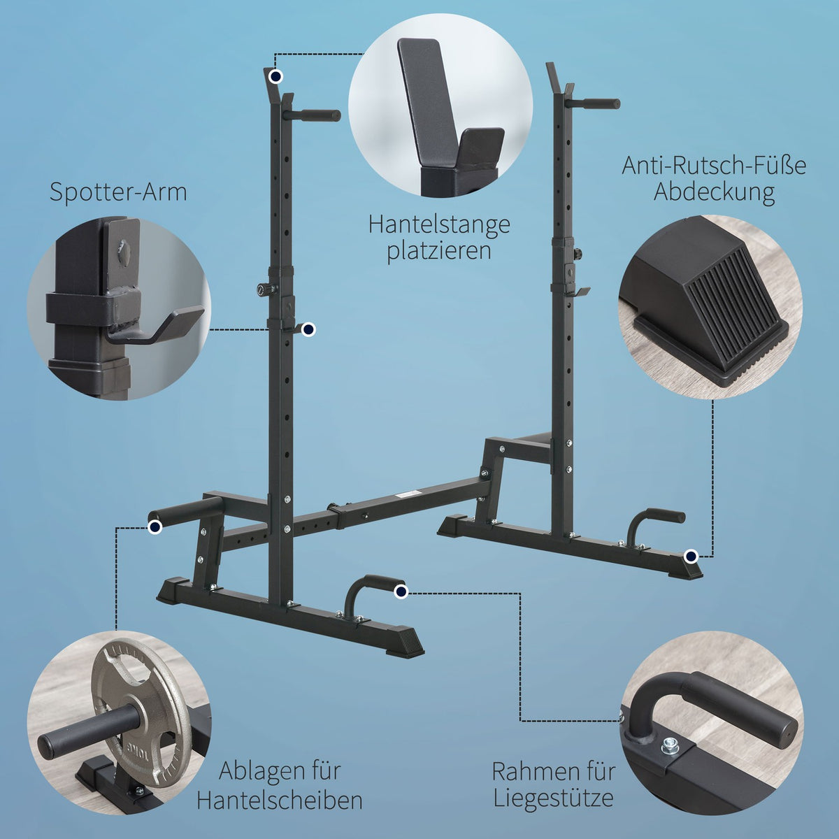 Dumbbell Stand, Multi-Functional Barbell Rack, Height Adjustable, Can Hold Up To 150 Kg, Steel, Black, For Strength Training