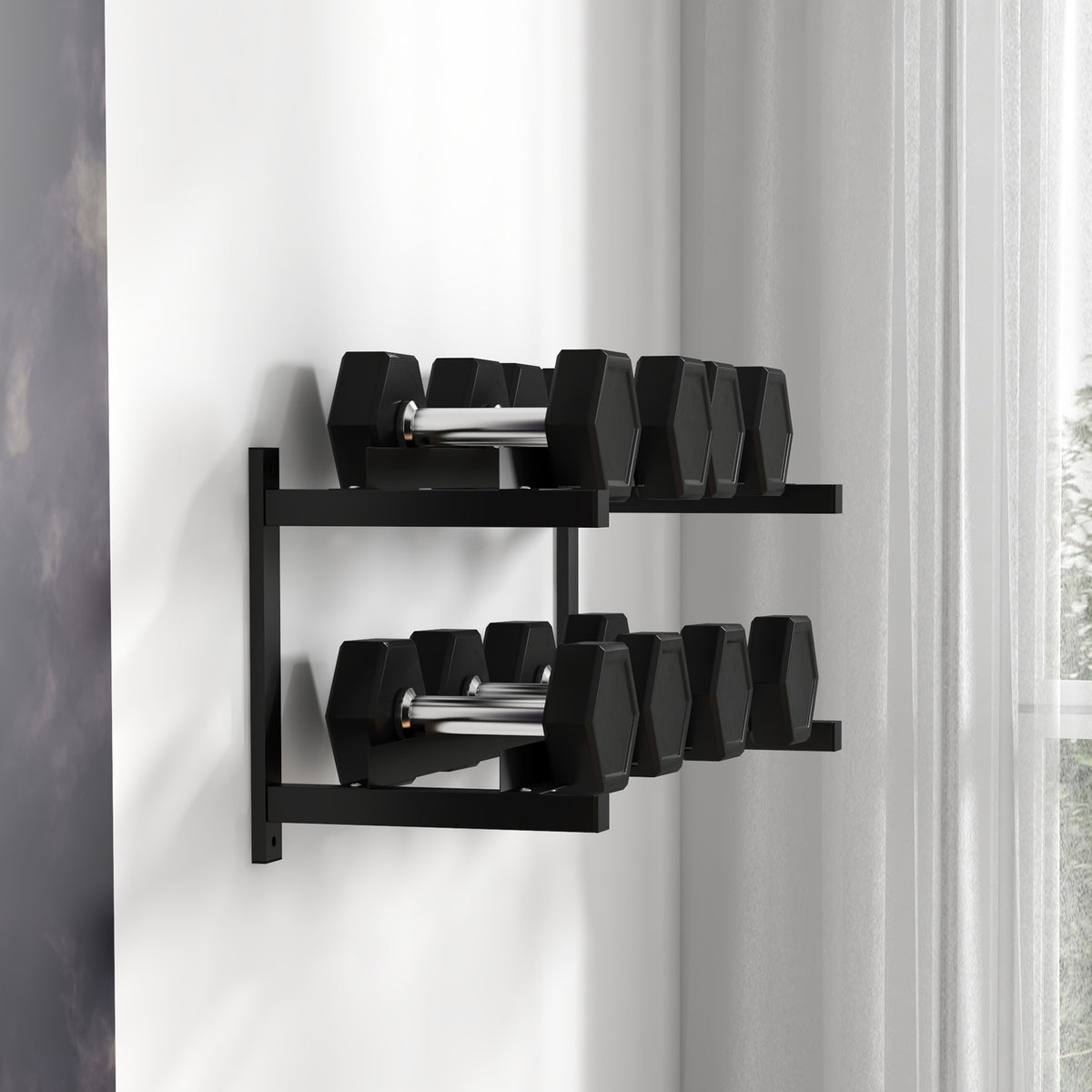 Dumbbell Stand Wall Mount Dumbbell Stand With 2 Shelves, Up To 70 Kg, For Weight Holder & Kettlebell