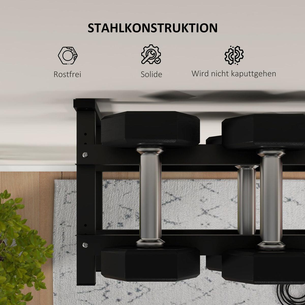 Dumbbell Stand Wall Mount Dumbbell Stand With 2 Shelves, Up To 70 Kg, For Weight Holder & Kettlebell