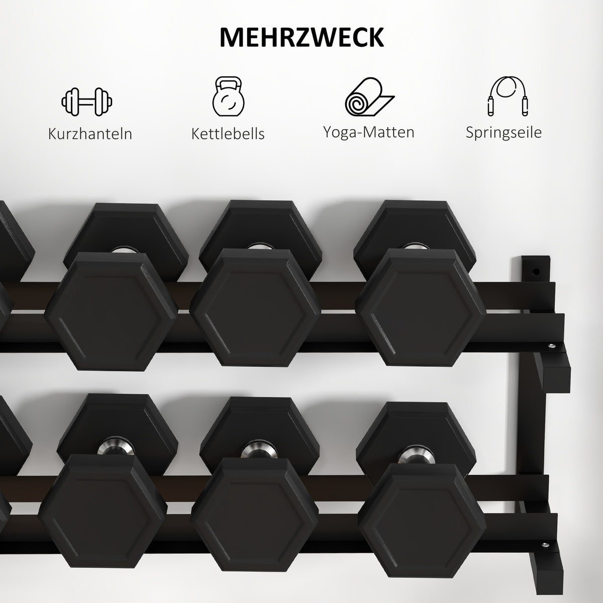 Dumbbell Stand Wall Mount Dumbbell Stand With 2 Shelves, Up To 70 Kg, For Weight Holder & Kettlebell