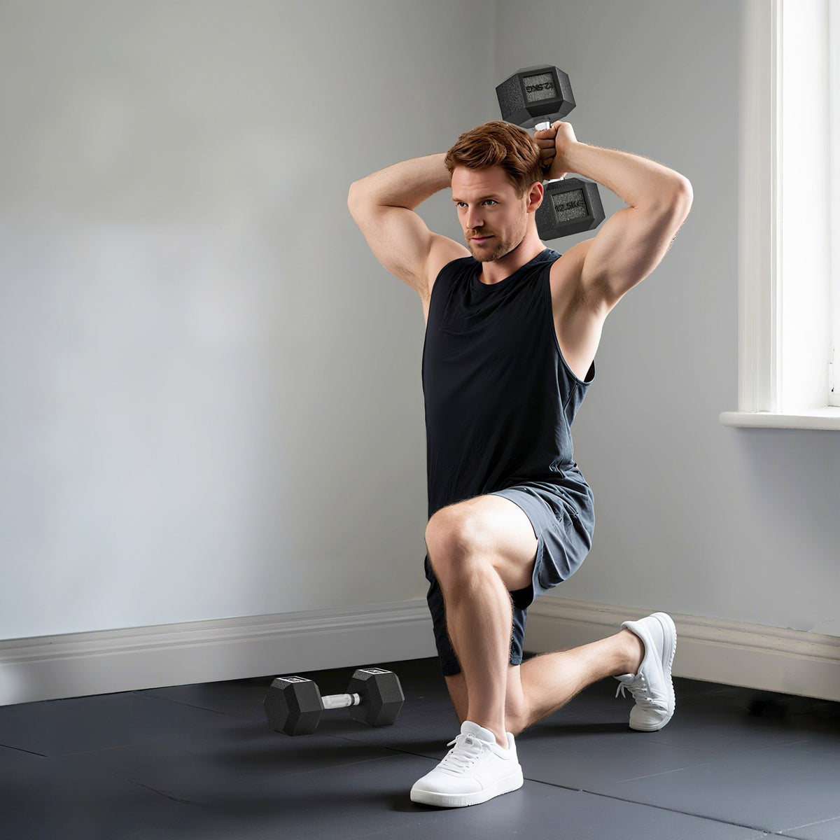 Dumbbells, Knurled Grip, Cast Iron, 2 x 12.5 kg