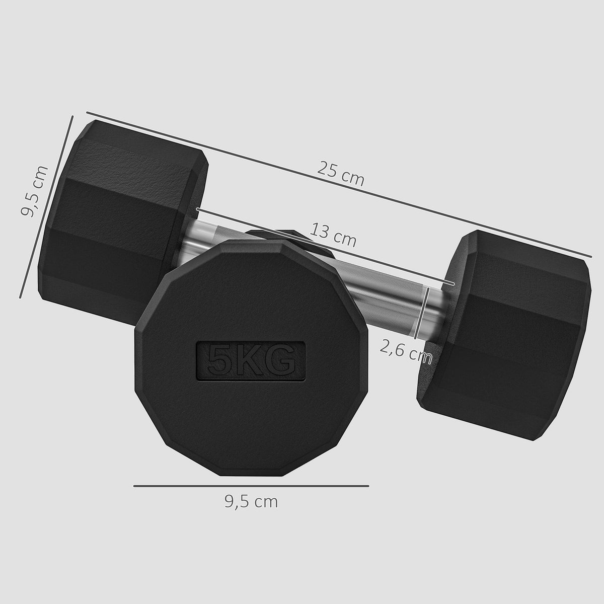 Dumbbell set 10 kg, metal dumbbell set, set of 2 non-slip dumbbells, for strength training and fitness, black