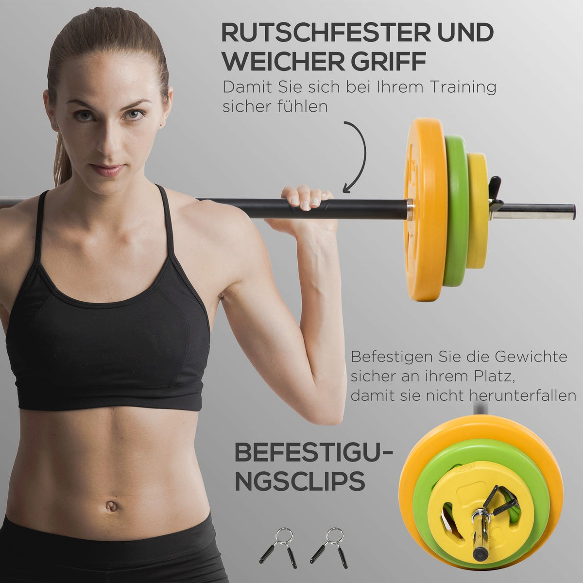 Dumbbell set 20 kg cast iron dumbbell set with connecting tube, non-slip handle, multi-colored