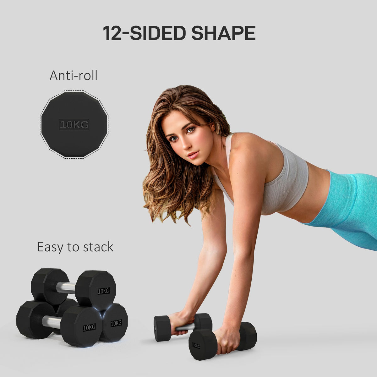 Dumbbell set 20 kg, metal dumbbell set, set of 2 non-slip dumbbells, for strength training and fitness, black