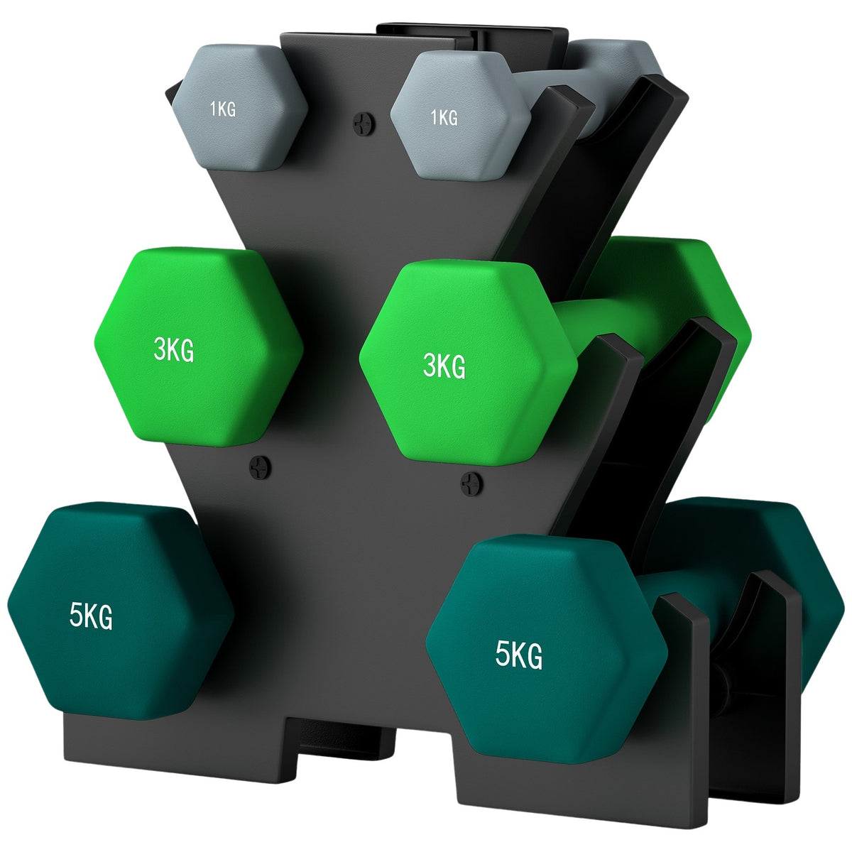 Dumbbell set 6 dumbbells with dumbbell stand, 2 x 1kg, 2 x 3kg, 2 x 5kg metal dumbbell set for fitness, gymnastics, home