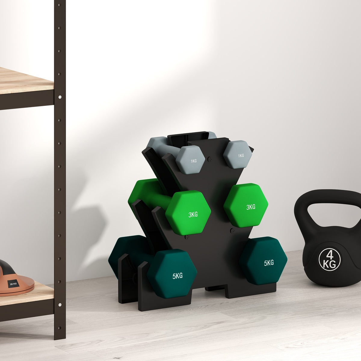 Dumbbell set 6 dumbbells with dumbbell stand, 2 x 1kg, 2 x 3kg, 2 x 5kg metal dumbbell set for fitness, gymnastics, home