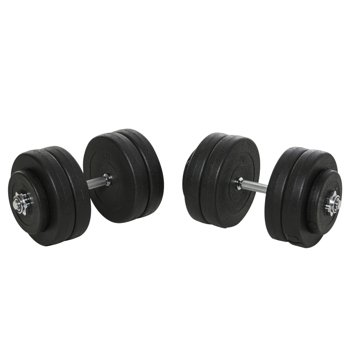 Dumbbell set of 2 dumbbells, 50 kg dumbbell set with 2 dumbbell bars, 12 weights & 4 star locks, steel, black