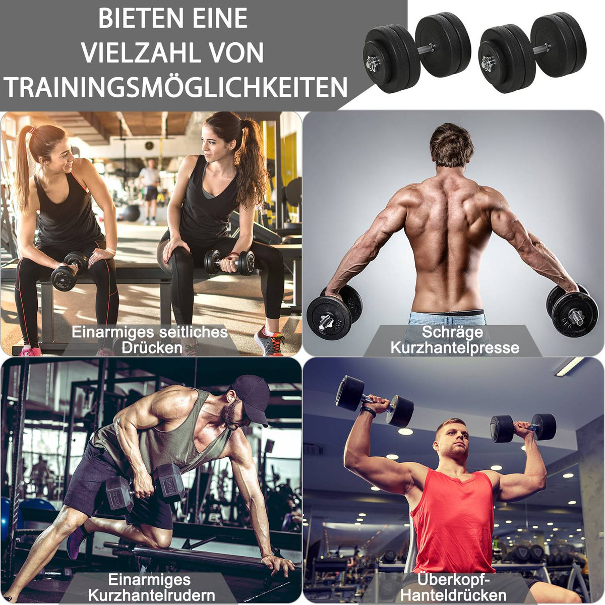 Dumbbell set of 2 dumbbells, 50 kg dumbbell set with 2 dumbbell bars, 12 weights & 4 star locks, steel, black