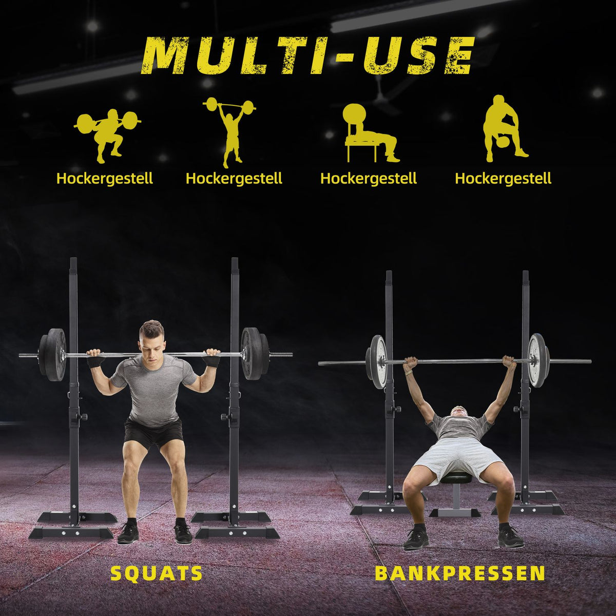 Dumbbell stand, set of 2, barbell rack, height-adjustable dumbbell rack, barbell with rubber foot caps, 105-160 cm, strength training, up to 150 kg, steel