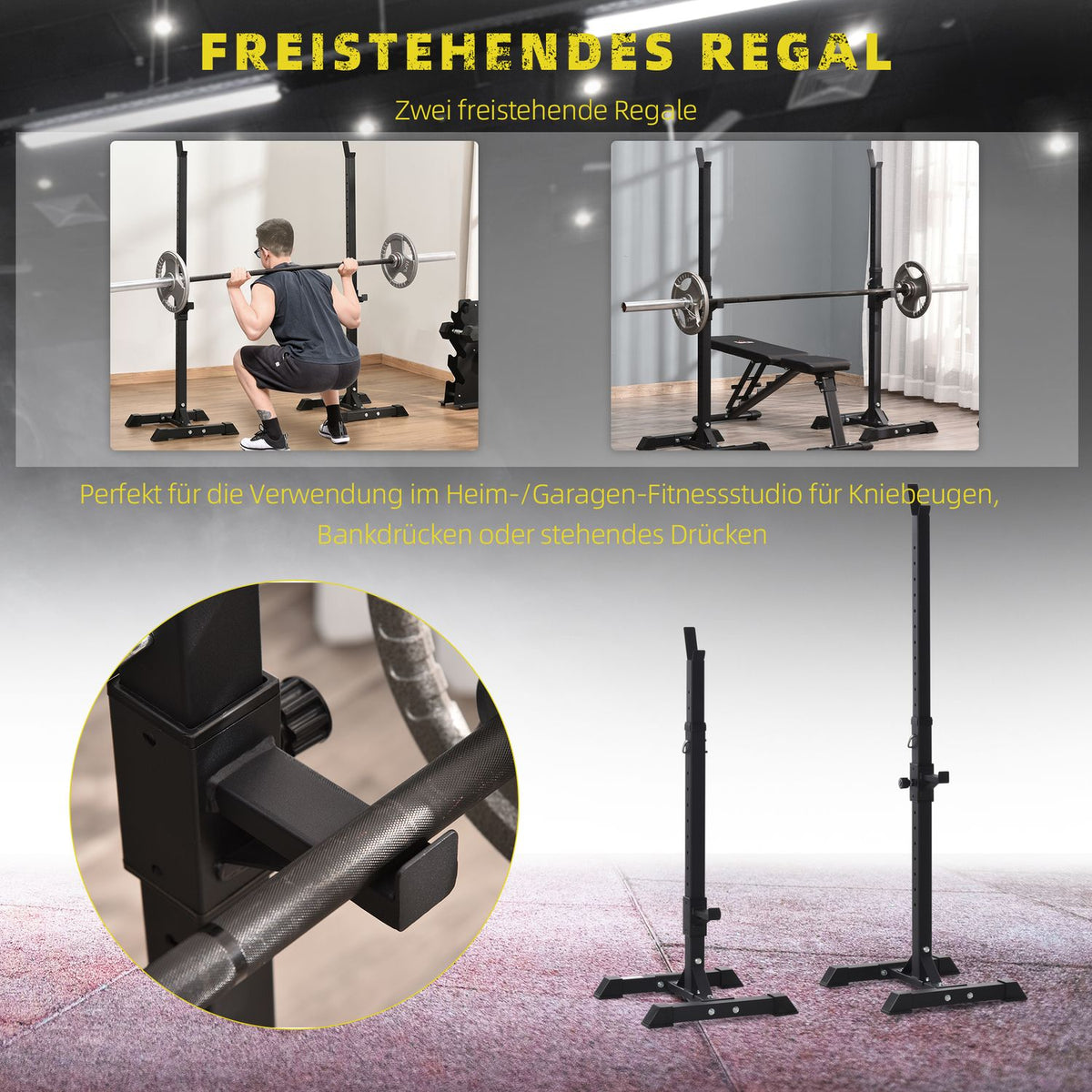 Dumbbell stand, set of 2, barbell rack, height-adjustable dumbbell rack, barbell with rubber foot caps, 105-160 cm, strength training, up to 150 kg, steel