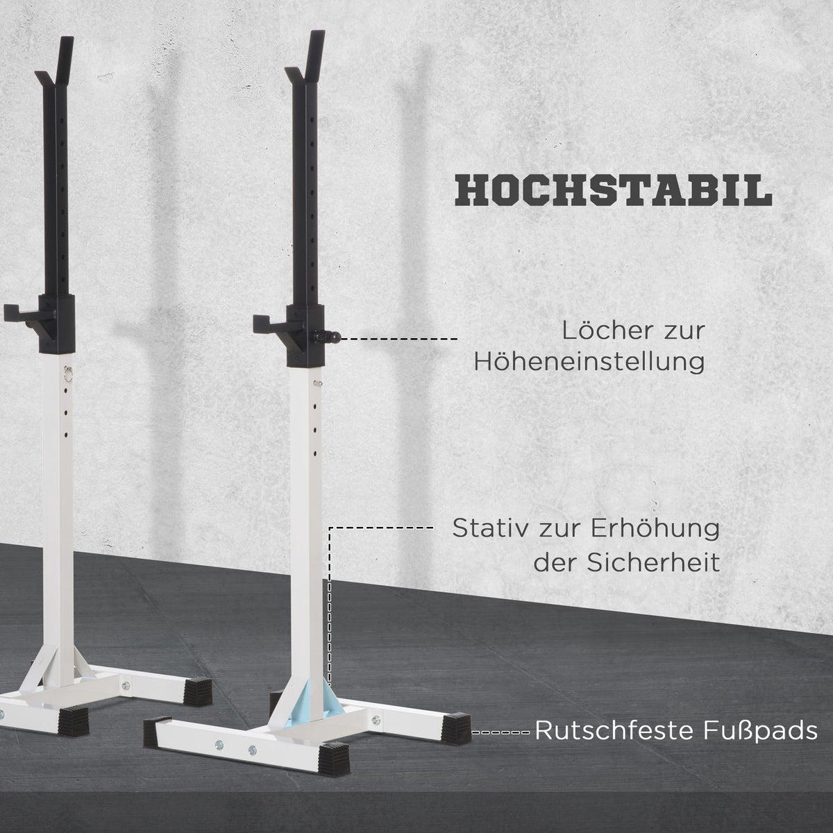Dumbbell stand, set of 2, barbell rack, height-adjustable dumbbell rack with rubber foot caps, 105-160 cm, strength training, up to 150 kg