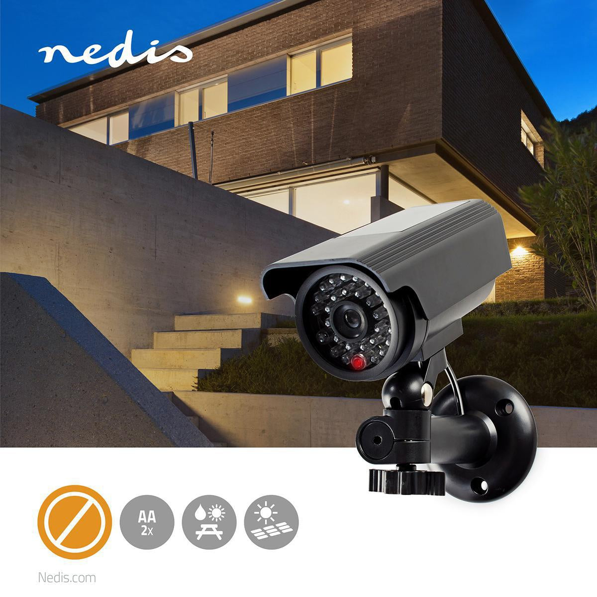 Dummy Security Camera | Bullet | IP44 | Battery Powered / Solar Powered | Outdoors | Including wall bracket | Black