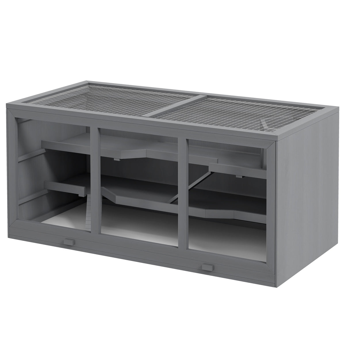 Dwarf Hamster Cage Rodent Cage Small Animal Hut Made of Wood Mouse Cage with Stairs Small Animal Cage Rodent Villa Three Levels Gray 115 x 57 x 55 cm |