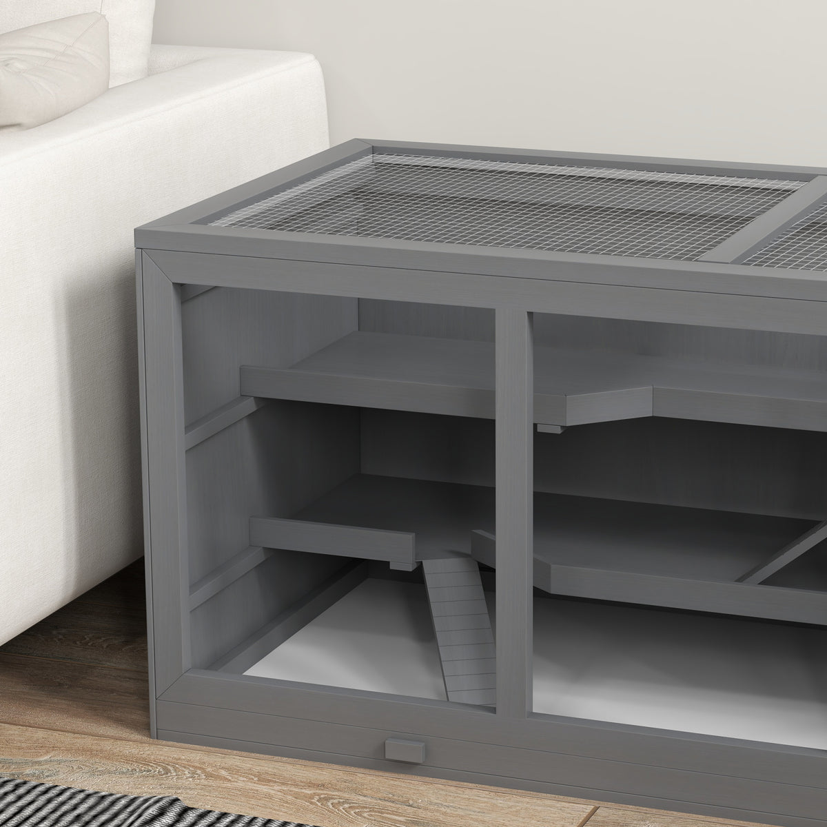 Dwarf Hamster Cage Rodent Cage Small Animal Hut Made of Wood Mouse Cage with Stairs Small Animal Cage Rodent Villa Three Levels Gray 115 x 57 x 55 cm |