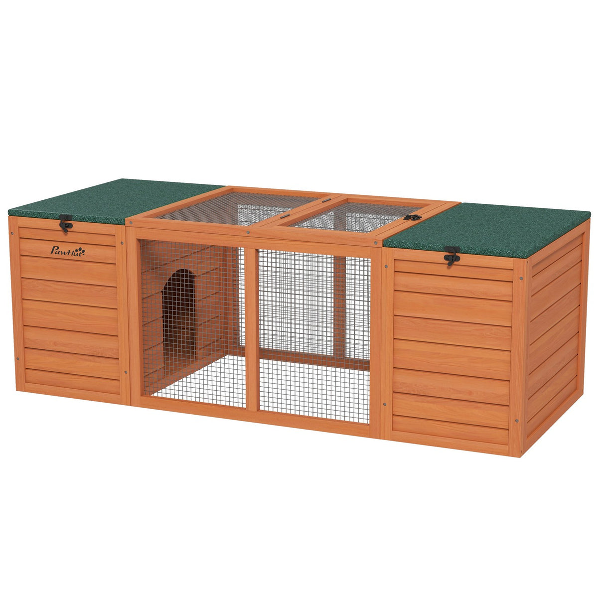 Dwarf Rabbit Hutch Wooden Small Animal House With 2 Hutches & Run, Weatherproof, For Outdoor & Indoor, 140X60X50Cm, Orange