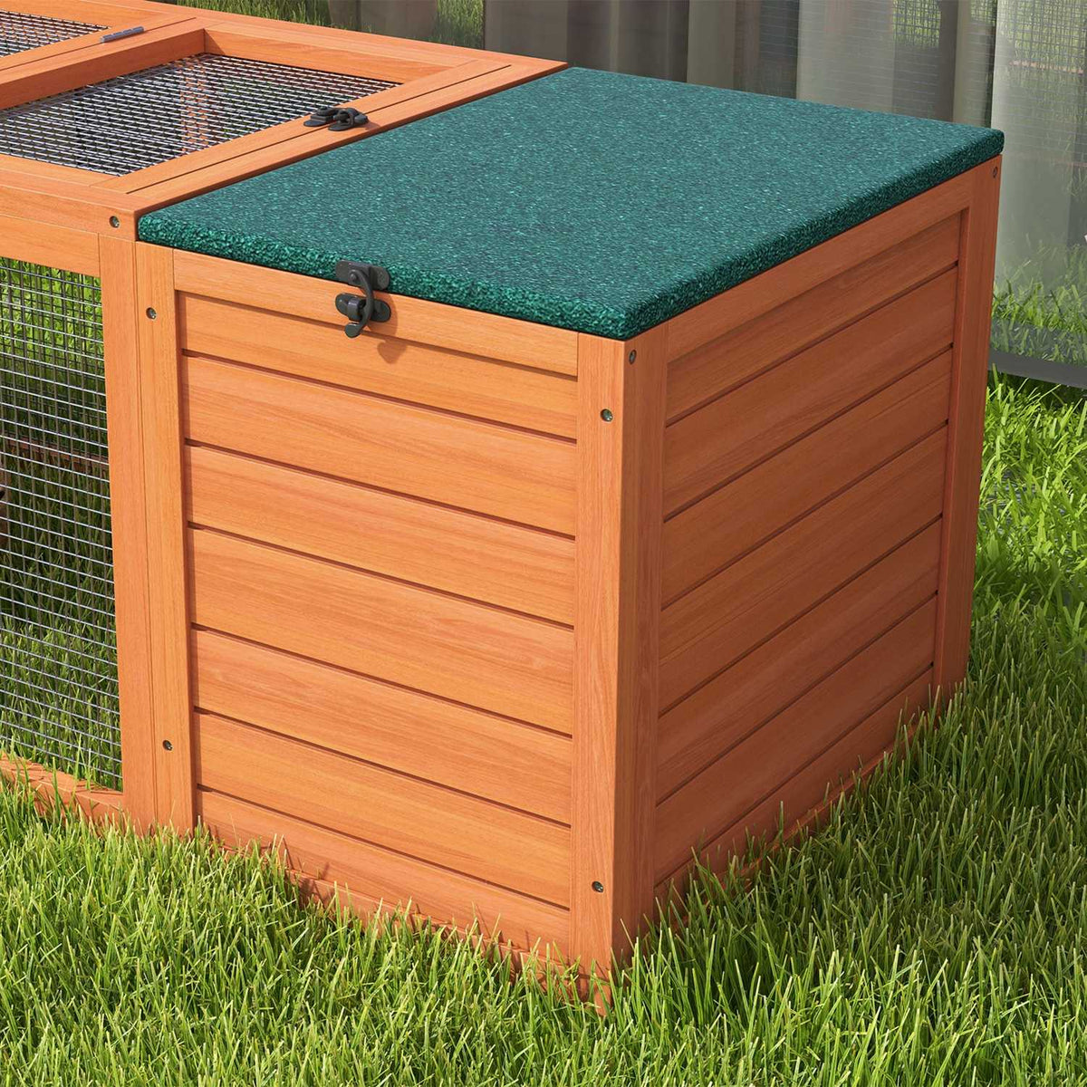 Dwarf Rabbit Hutch Wooden Small Animal House With 2 Hutches & Run, Weatherproof, For Outdoor & Indoor, 140X60X50Cm, Orange