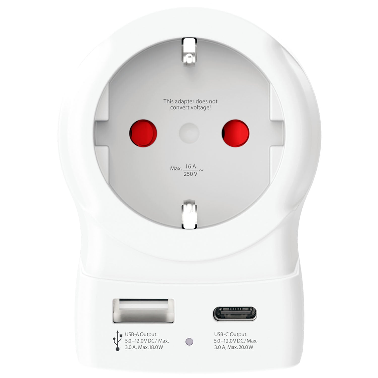 EU to UK Plug Adapter, USB-A/USB-C 20W PD Grounded