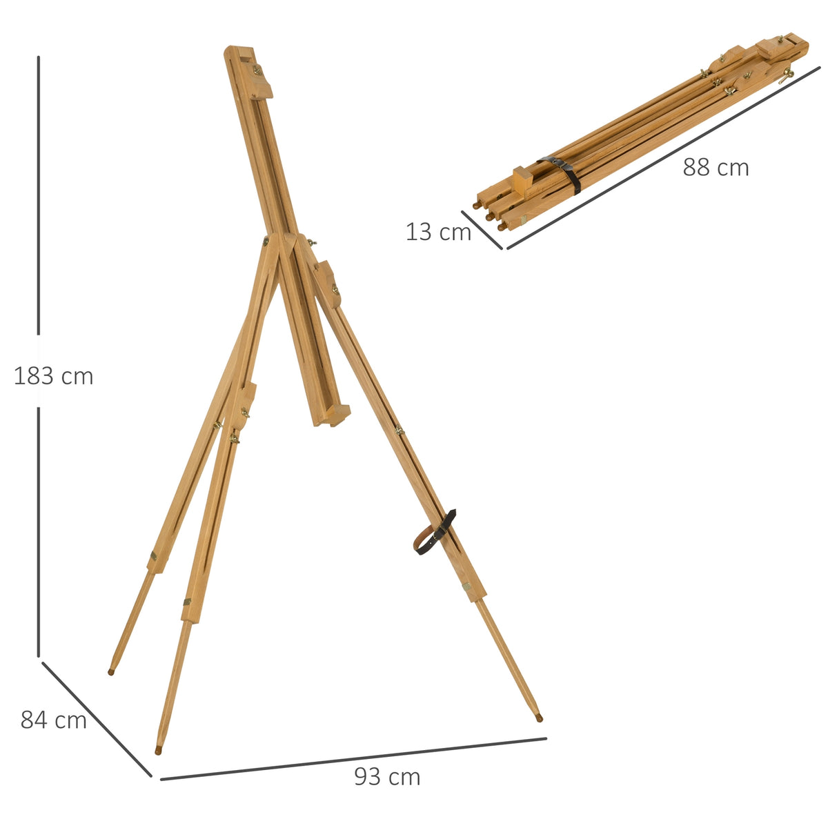 Easel Folding Field Easel, Tripod Easel, Height Adjustable, Portable Studio Easel Made Of Beech Wood For Canvases Up To 107 Cm High