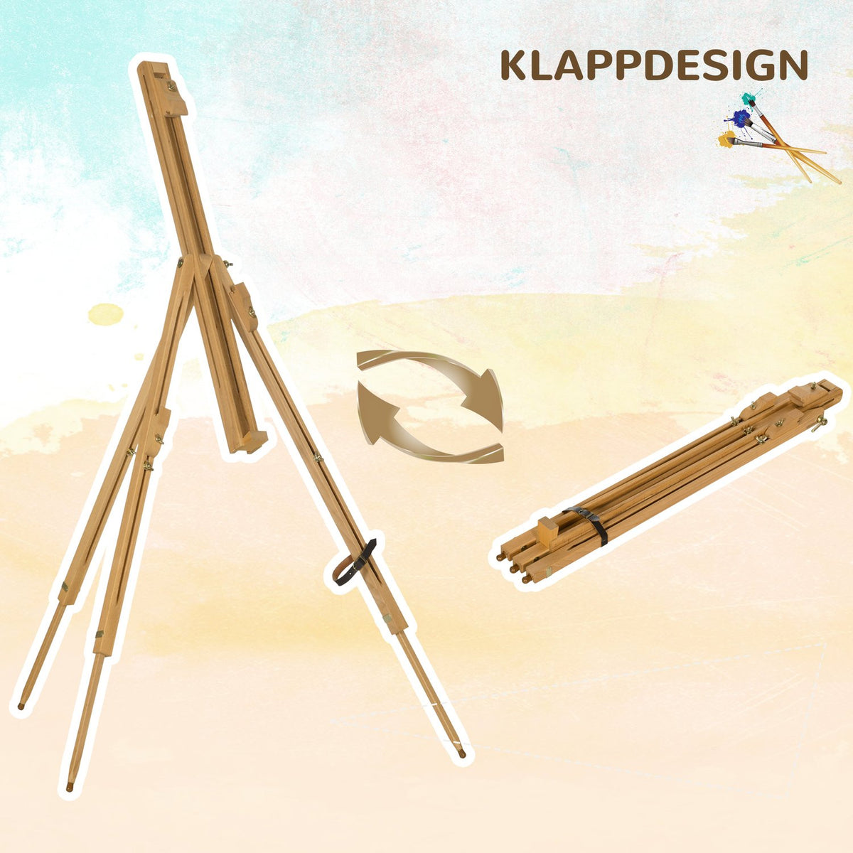 Easel Folding Field Easel, Tripod Easel, Height Adjustable, Portable Studio Easel Made Of Beech Wood For Canvases Up To 107 Cm High