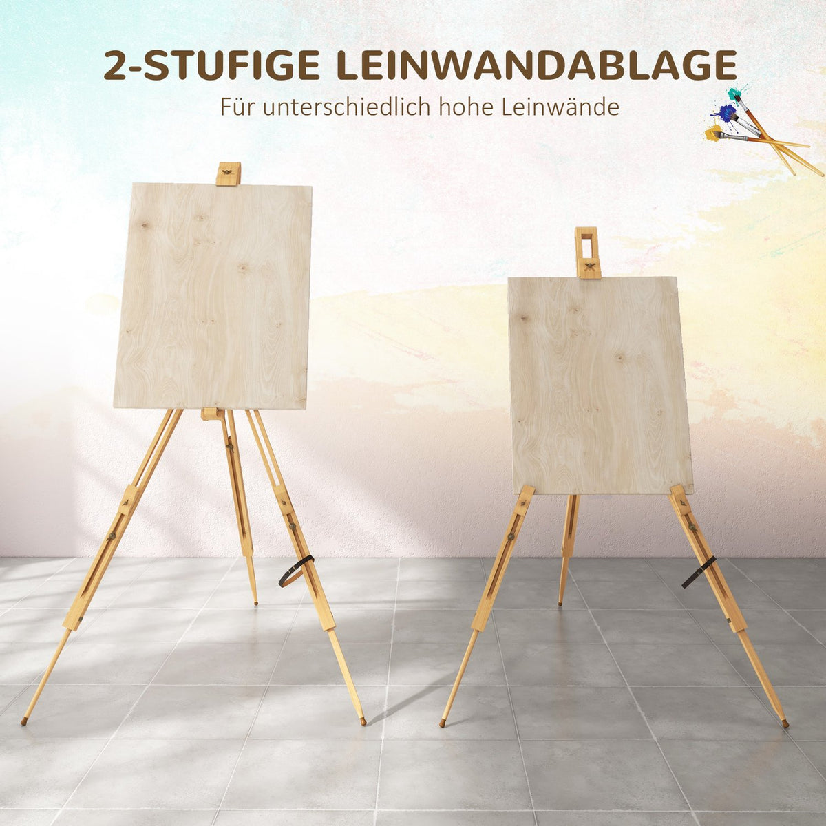 Easel Folding Field Easel, Tripod Easel, Height Adjustable, Portable Studio Easel Made Of Beech Wood For Canvases Up To 107 Cm High