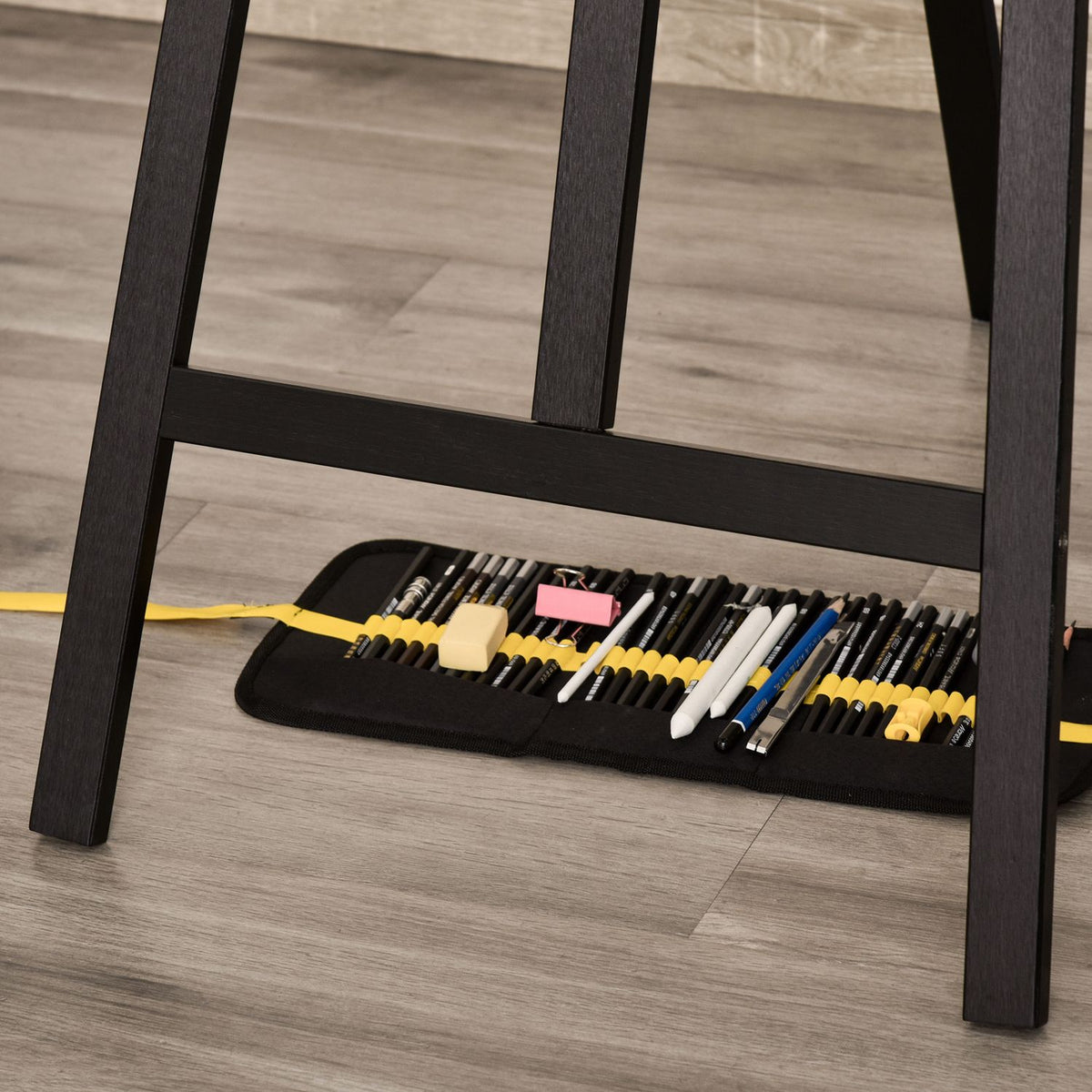 Easel Sitting And Standing Easel Made Of Pine Wood, 90° Adjustable, For Art Painting, Foldable