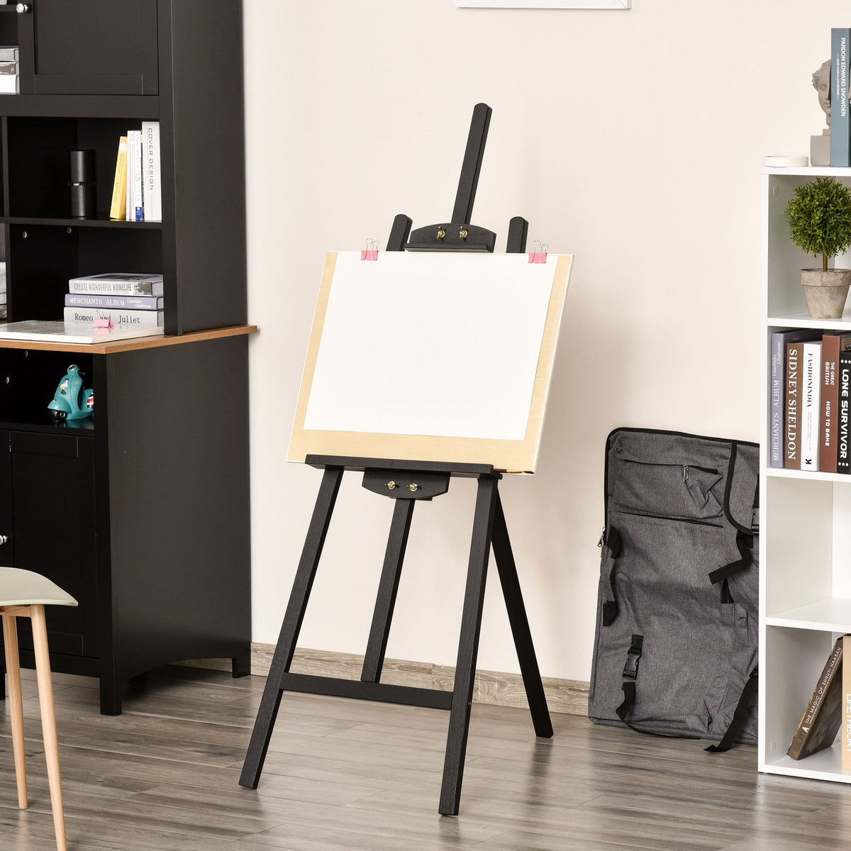 Easel Sitting And Standing Easel Made Of Pine Wood, 90° Adjustable, For Art Painting, Foldable