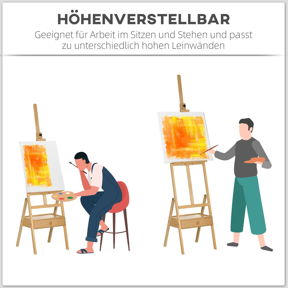 Easel Standing Easel Folding Wooden Easel Height-Adjustable Studio Easel With Holder, For Canvases Up To 92 Cm High
