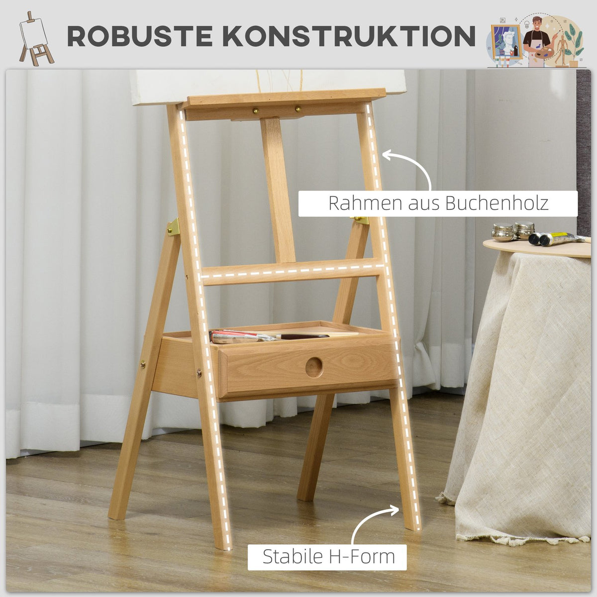 Easel Standing Easel Folding Wooden Easel Height-Adjustable Studio Easel With Holder, For Canvases Up To 92 Cm High