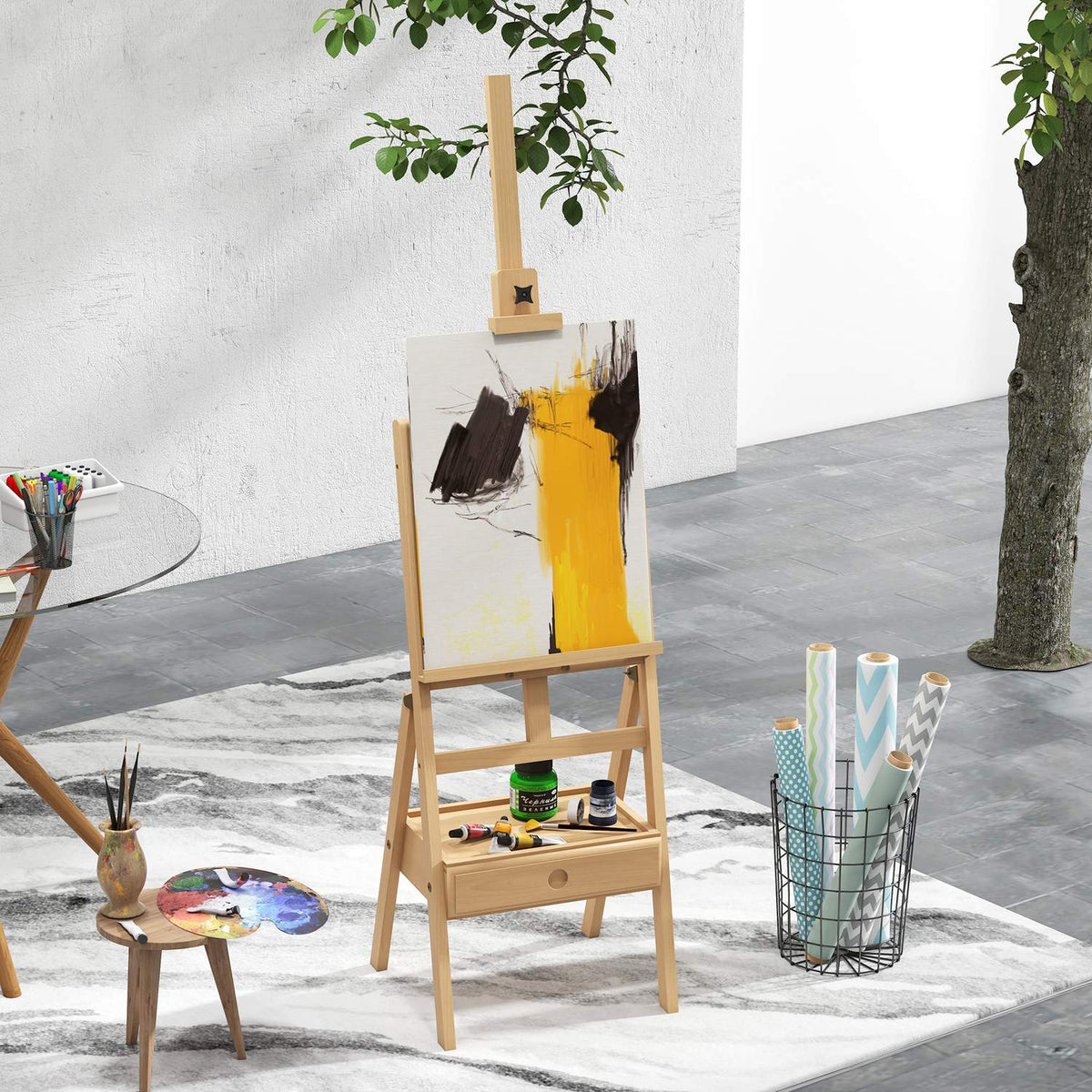 Easel Standing Easel Folding Wooden Easel Height-Adjustable Studio Easel With Holder, For Canvases Up To 92 Cm High