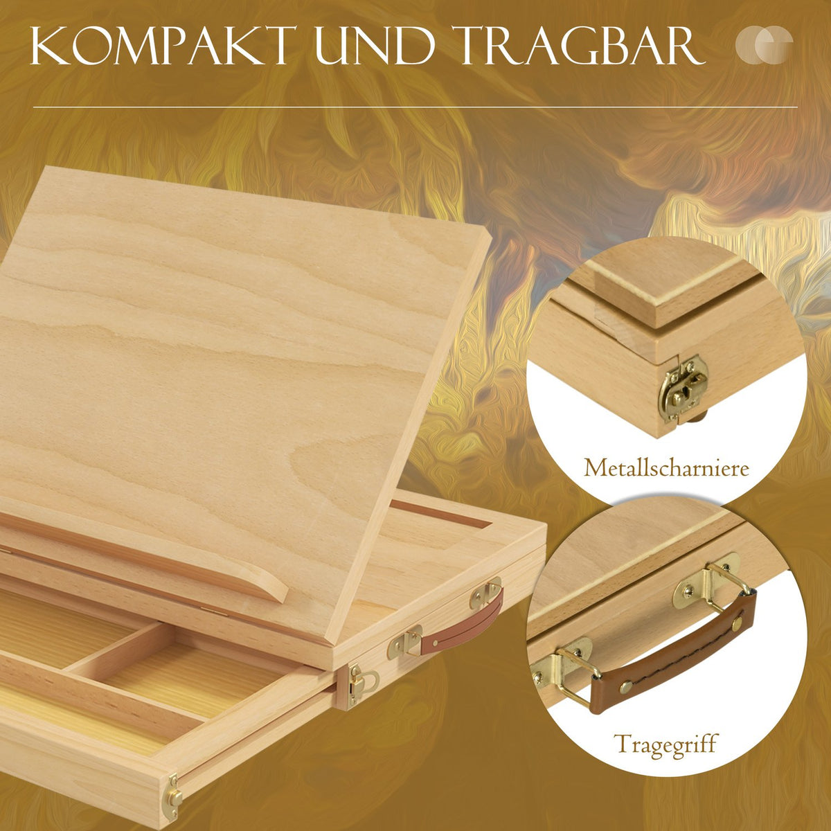 Easel Stretcher Frame Suitcase Easel Studio Easel Angle Adjustable Foldable With Drawer Natural Beech Wood