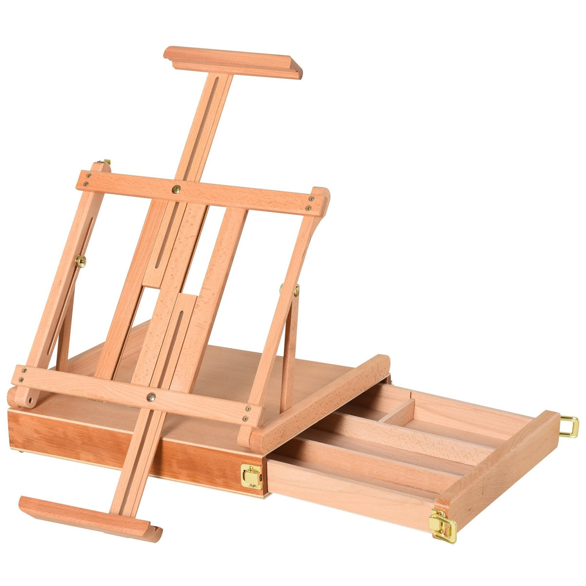 Easel Studio Easel Made Of Beech Wood, Angle Adjustable, Foldable With Drawer, Natural, 42X36X12.5Cm