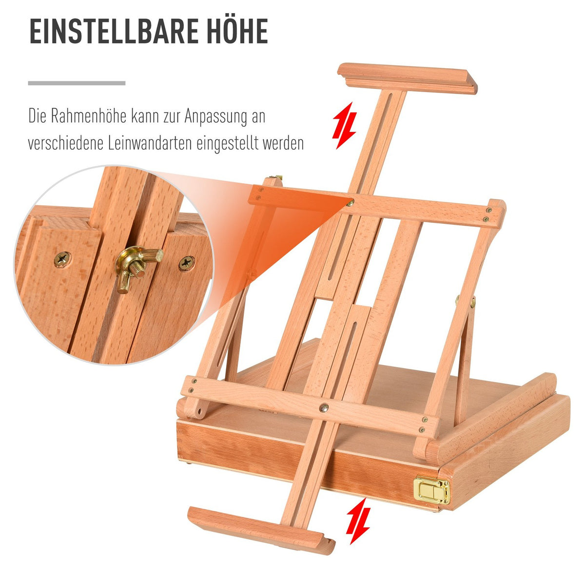Easel Studio Easel Made Of Beech Wood, Angle Adjustable, Foldable With Drawer, Natural, 42X36X12.5Cm